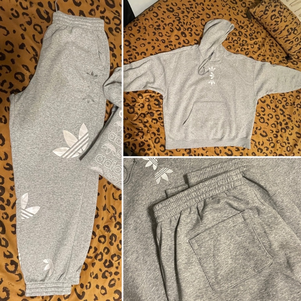 adidas Originals Large Logo Jogger Pants and Allover Graphic Print Hoodie, Set